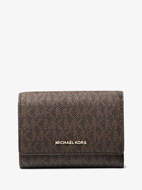 Michael Kors Jet Set Signature Logo Print XS Tri-Fold Wallet Brown / Acorn NWT